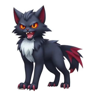  cool edgy beautiful fantasy anime-style dark animal vampiric Litten-Zoroark-Nargacuga-cat-hybrid Fakemon with big fangs and bat-ears full body sticker
