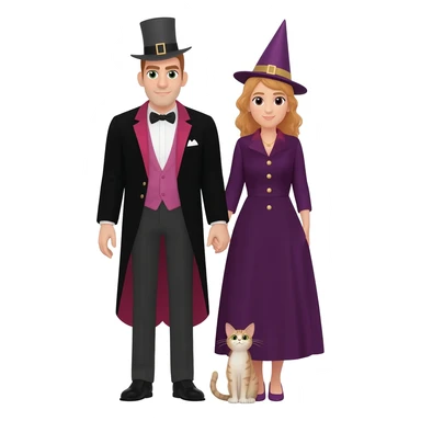 magician couple and their pet cat sticker