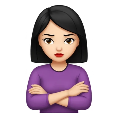 pouty arms crossed emoji woman with black hair sticker
