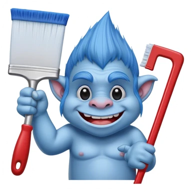blue Troll cleaning a window using red squeegee sticker