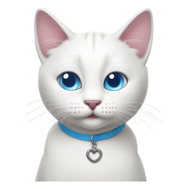 Happy white cat with blue eyes wearing purple collar  sticker