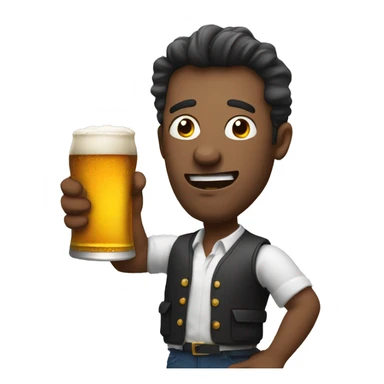 man with crazy face holding a beer bottle and a pint sticker
