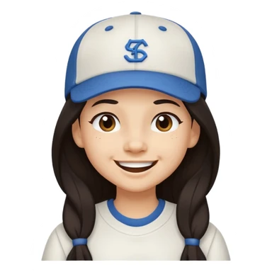Digital illustration of a cartoon character with a big smile on its face and winking. The character has long dark hair and is wearing a white baseball cap and casual clothes. The overall style of the illustration is cute and playful. sticker