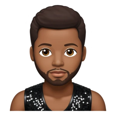 Durrell Tank Babbs, R&B Singer with dark brown hair, black sequin outfit sticker