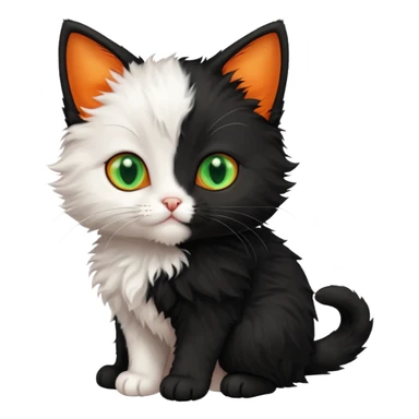 Black kitten with green eyes with small white kitten with orange spots and blue eyes adorable cute tiny  sticker