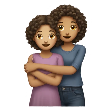A girl with another girl (friends) hugging where one has curly hair and the other has straight hair. sticker