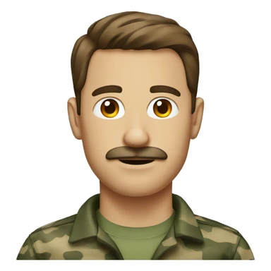 Man with brown hair and mustache with camo shirt sticker