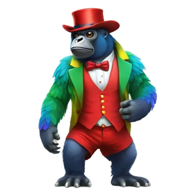 Rainbow parrot gorilla with no legs with a tophat and a 6 pack, wearing red shorts sticker