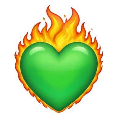 Take the classic "heart on fire" emoji but make it a green heart. sticker
