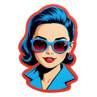 Pop art cute women with blue hear with sunglasses  sticker