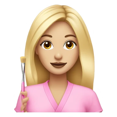Blonde Esthetician wearing pink holding a fan brush sticker