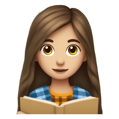 Cute girl with long brown hair reading with a checkered blanket sticker