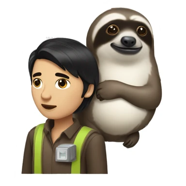 black hair white skin software engineer with a sloth around the neck sticker