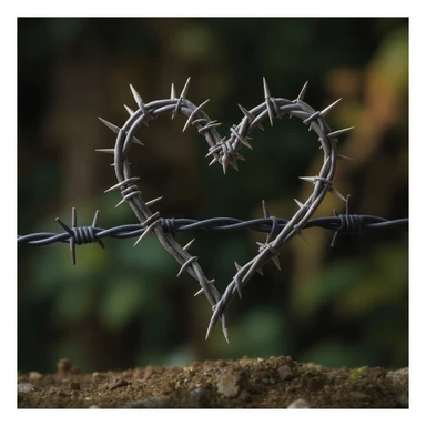 a heart made of barbed wire, realistic style, detailed, photorealistic sticker