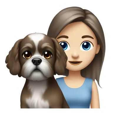 Brown hair girl with blue eyes with grey shih ztu dog sticker