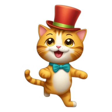 Happy cute cat dancing with a hat sticker