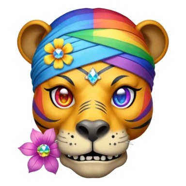 a mummy who is also a pirate make his skull a half flower rainbow diamond part hippo part tiger who is blue and gold whos head is on rainbow fire sticker