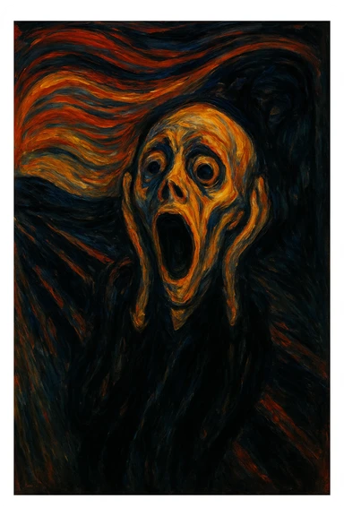 dramatic artistic interpretation of a scream inspired by Edvard Munch, expressionist style sticker