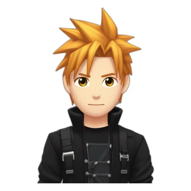 Eyebrow pierced. Cloud strife ginger hair. Black clothes full body  sticker