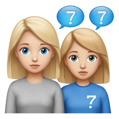 Two girls one with blond hair and one with brown hair both blue eyes with speech marks saying  six seven  sticker