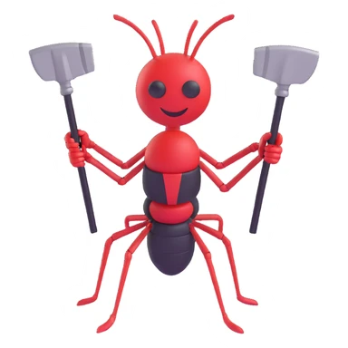 an emoji of an ant with body and legs made out of axes, 3D emoji style sticker