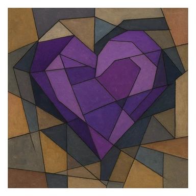 purple heart, geometric cubist abstraction style, no text sticker
