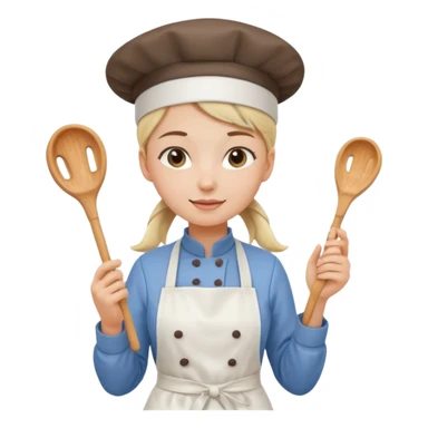 Young female pastry chef - single ponytail, apron, wearing a white hat, holding a piping bag sticker