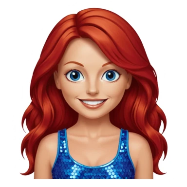 Geri Halliwell with long red hair, blue eyes, red sequin crop top sticker