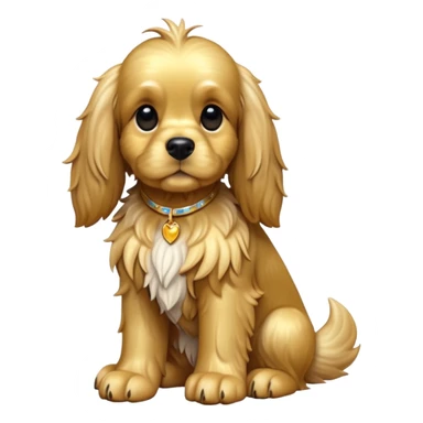 cinematic-[cocker spaniel dog]-realistic-full-body-sitting-emoji,-tail-resting-loosely-beside-its-paws,-head-tilted-dramatically,-scruffy-[solid gold]-fur,-simplified-yet-realistic-focused-features,-highly-detailed,-glowing-with-an-almost-sarcastic-glow sticker