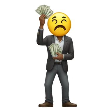 greedy standing man seeing money in his both hands sticker