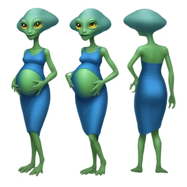 Pregnant Reptilian alien woman, full body in blue dress sticker