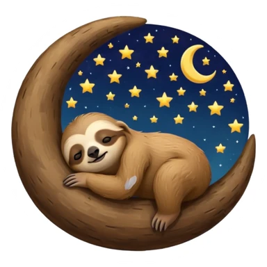 A sloth sleeping on a moon sticker