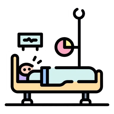 Sleep laboratory icon with bed, brain wave monitor, and sleep measurement equipment sticker