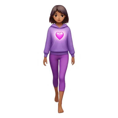 A small figure walks back across a foggy bridge, holding soft pink and purple orbs in each hand—symbolizing compassion and forgiveness. A gentle heart aura trails behind them, showing healing in motion. sticker