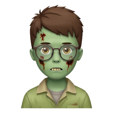 boy zombie with a brown wolfcut haircut and glasses sticker