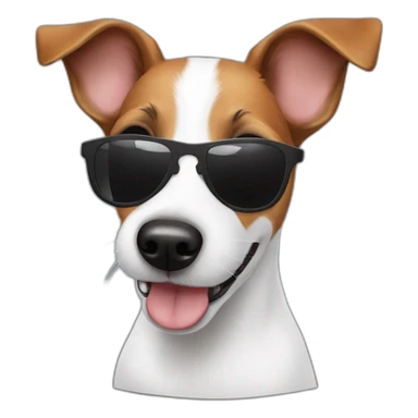 A cute and happy Jack Russell Terrier wearing a sunglasses sticker