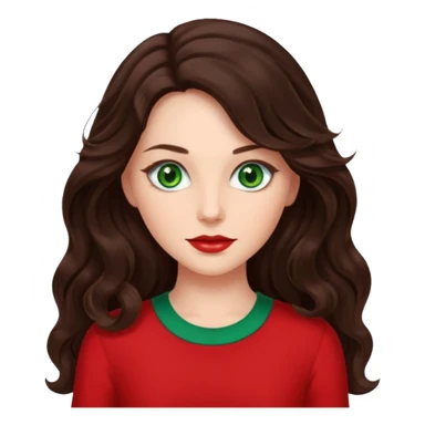 Leslie Bryant from Summer of Fear with long dark brown wavy hair, green eyes, red outfit sticker