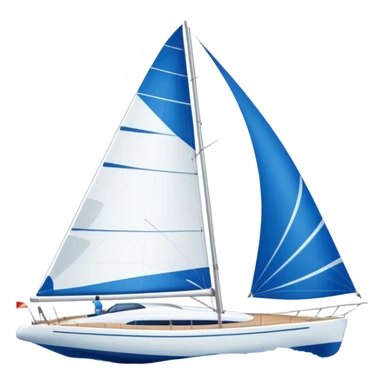 A sleek sailboat emoji with visible wind gust lines and flowing sails, representing perfect sailing conditions. Flat vector design, blue and white color palette. sticker