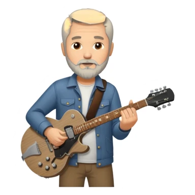 a short grey hair, with long side beard chop, middle age metal head with a classic epiphone eletric guitar sticker