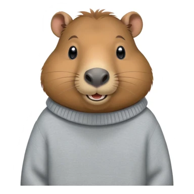 capybara smiling wearing a light grey sweater sticker