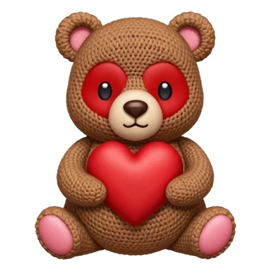 chubby crochet bear holding a tiny heart sticker