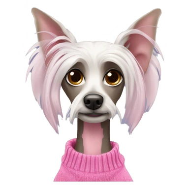 Chinese crested dog with droopy ears and pink sweater sticker