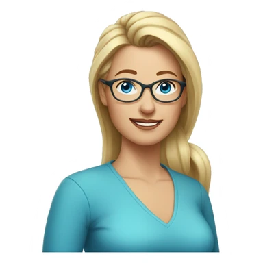 mature woman with long blonde hair in a ponytail, blue eyes, wearing glasses sticker