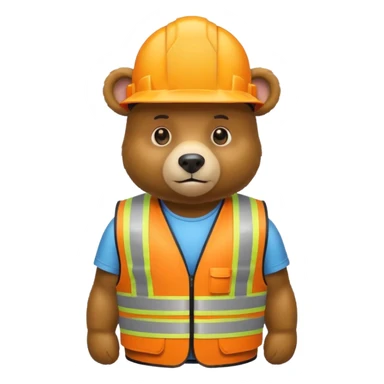 Bear wearing a safety vest and safety helmet sticker