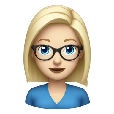 blonde pale white woman with blue eyes and glasses working on laptop sticker
