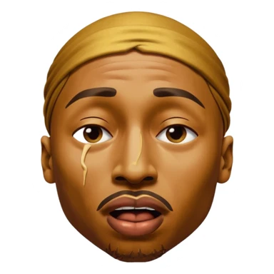 tupac but he's made of gold but he's also in an unbearable amount of pain, he has a really pained expression, his mouth is wide opened and his eyes are closed sticker