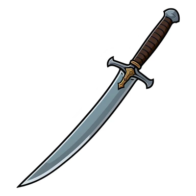 Battle-worn iron sword with leather handle sticker
