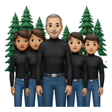 create a founder mode emoji like steve jobs having a 100 executive retreat in the woods represent the outdoors and the 100 top employees

 sticker