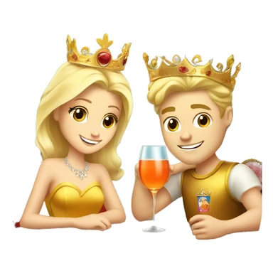 beautiful blond princess with crown in a golden dress and a beautiful blond prince drinking aperol sticker