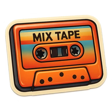 a vintage cassette tape with a colorful label, retro sticker style sticker